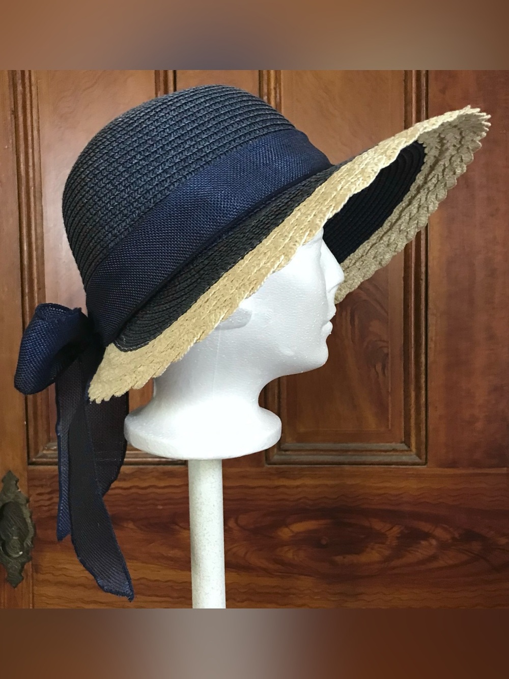 Vintage Navy/Ivory Straw Victorian-inspo Jane Austen-inspo Bridgerton-Inspo Hat